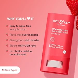 DOT & KEY Strawberry Dew Spf 50 Sunscreen Stick On-The-Go Spf 50 Pa+++, Broad Spectrum, Uva/Uvb Rays Protection With Hyaluronic & Ceramide For Hydration & Skin Barrier, Mess Free & No White Cast, 20g 4 51Wv1d5FJUL. SL500 . SS300