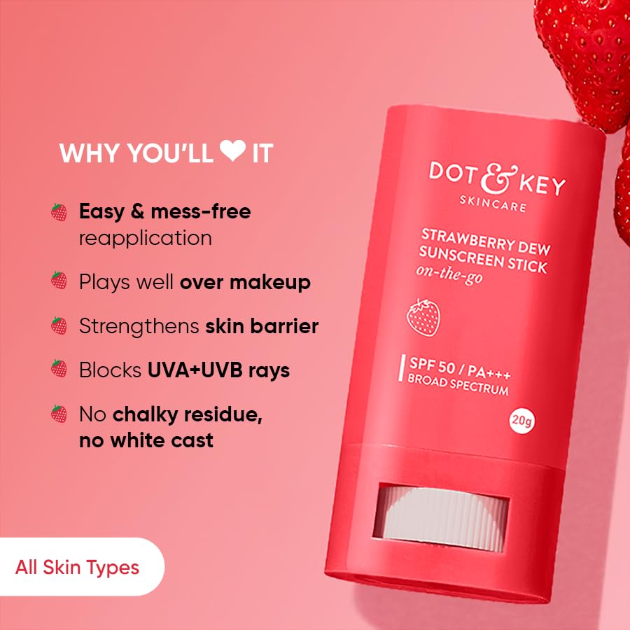 DOT & KEY Strawberry Dew Spf 50 Sunscreen Stick On-The-Go Spf 50 Pa+++, Broad Spectrum, Uva/Uvb Rays Protection With Hyaluronic & Ceramide For... - Image 4