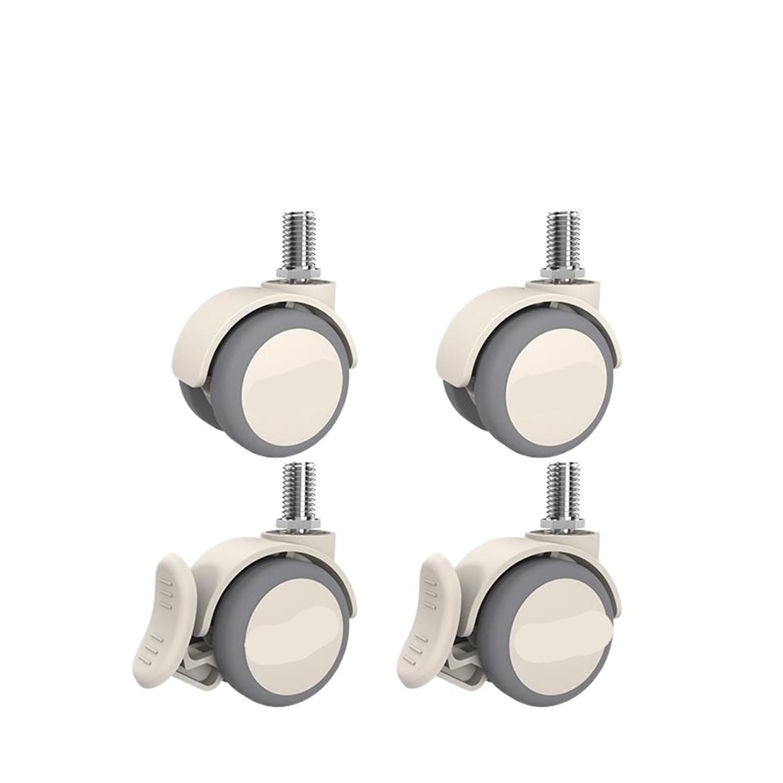 Mxxdmopd M12-B 4 Pieces/Lot Gray 2-Inch M6/M8/M10/M12 Screw Swivel Caster With Brake And Soft Rubber(M12-B)