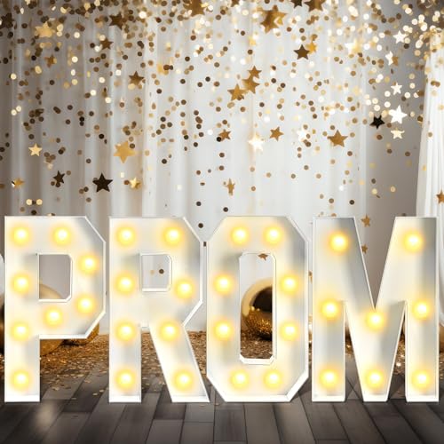 VIHOSE Prom Letters with Lights Large 2.4Ft 4 Pcs Marquee Mosaic Foam Board Kit LED Light Up Sign Battery Operated Warm White Decor for High School Senior Class of 2026 Graduation Party