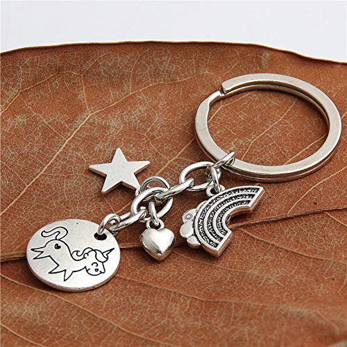 N/ A Llavero Lindo del Encanto del Unicornio y del Arco Iris Llavero Lindo en Forma de corazón de la Estrella Conveniente para los Amigos Regalos de cumpleaños Accesorios de la joyería