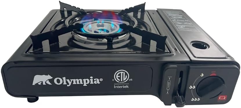 Olympia Outdoor Camping Stove - 7,000 BTU Butane Burner, Piezo Ignition, Carry Case