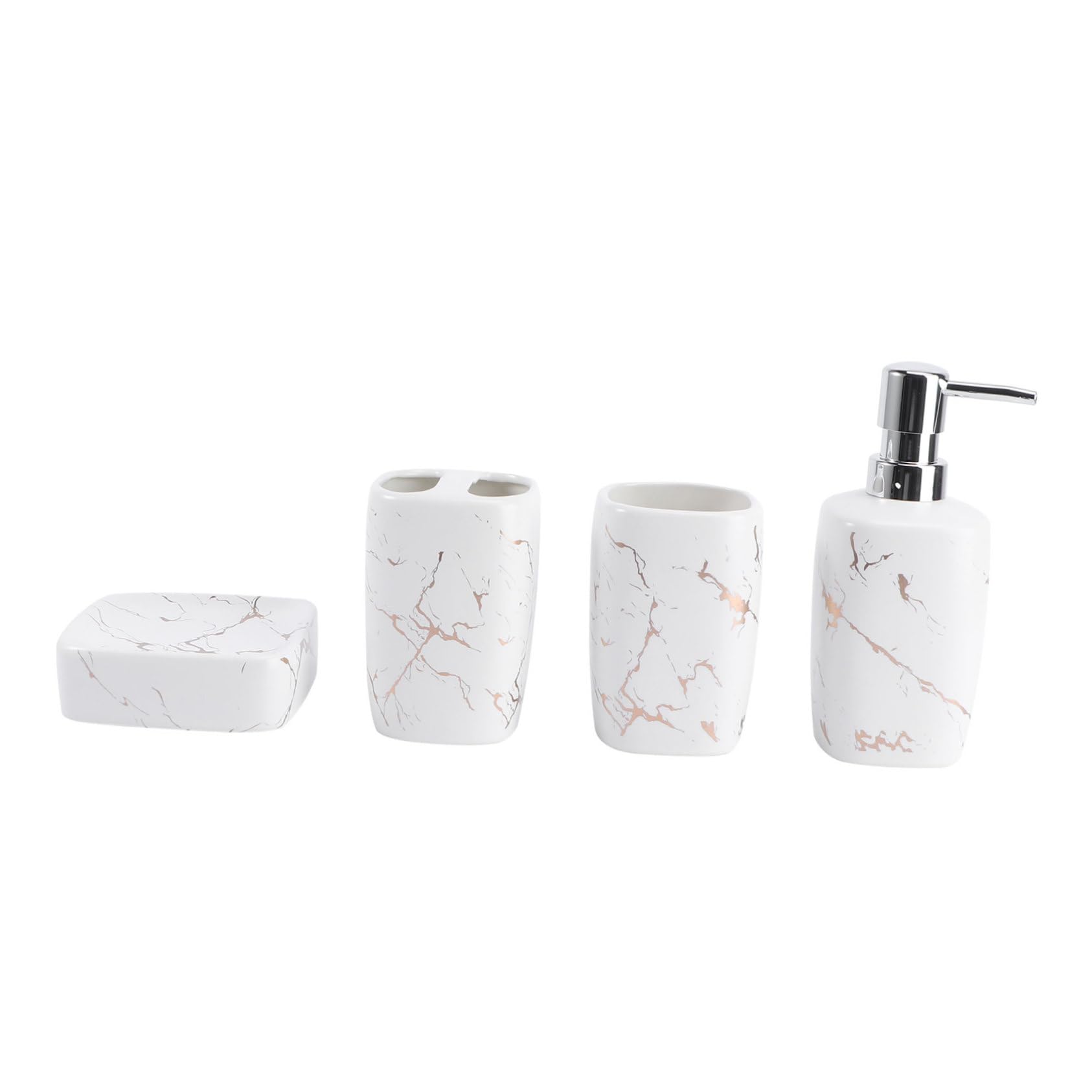 Set Tazza per Risciacquo e Portaspazzolino Bagno 4 Pezzi in Ceramica Bianco | Capacità 350ml, Superficie Liscia e Facile da Pulire, Uso Domestico, Struttura Stabile