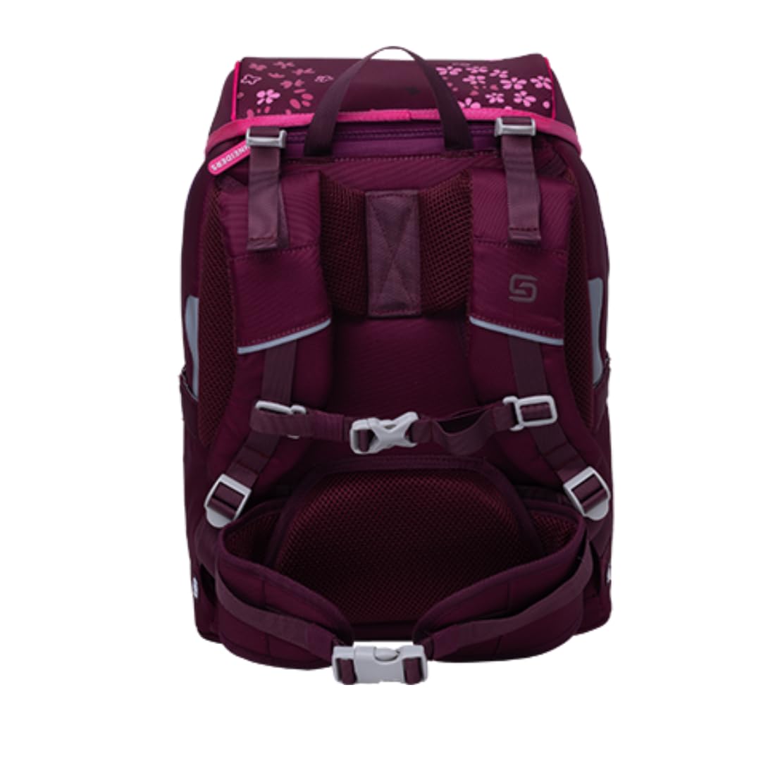 Schneiders Ergojet Schultasche Set Floral Fantasy (6-teilig) – Wandelbarer Mädchen-Schulranzen Einhorn, LED-Licht, ergonomisch & nachhaltig, leicht (990g), Schule & Freizeit, 21L, Bordeaux-Rot