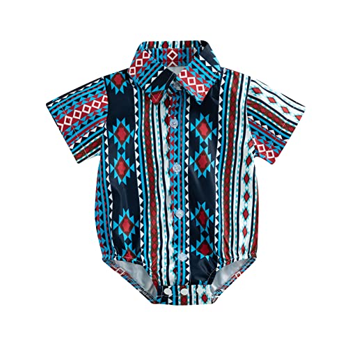 Image of BULINGNA Infant Baby Boy Cowboy Shirt Romper Short Sleeve Button Down One-Piece Jumpsuit Gentleman Western Clothes