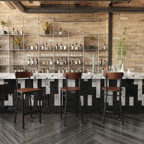 Image of Flash Furniture Wright Commercial Grade Barstool - Walnut Finish Solid Wood Seat and Boomerang Back - 500 LB. Capacity Black Steel Frame - Integrated Footrest