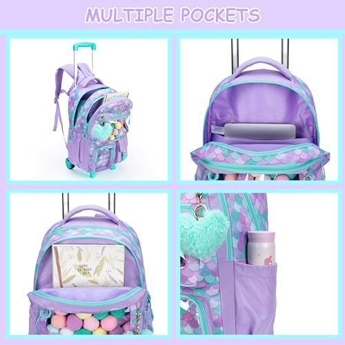 Girls 3 in 1 Rolling Backpack for School Girls Backpack with Wheels Girls Backpack with Lunch Box Set Kids Suitcase for Girls Elementary School Roller Bookbag Kids Travel bag with Wheels4