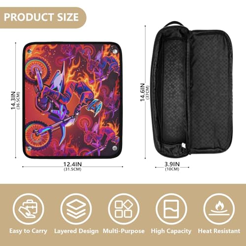 Bolso organizador de viaje para herramientas de cabello y tapete resistente al calor impermeable para planchas, rizadores y otros accesorios con diseño vibrante de llamas Motocross miniatura 4