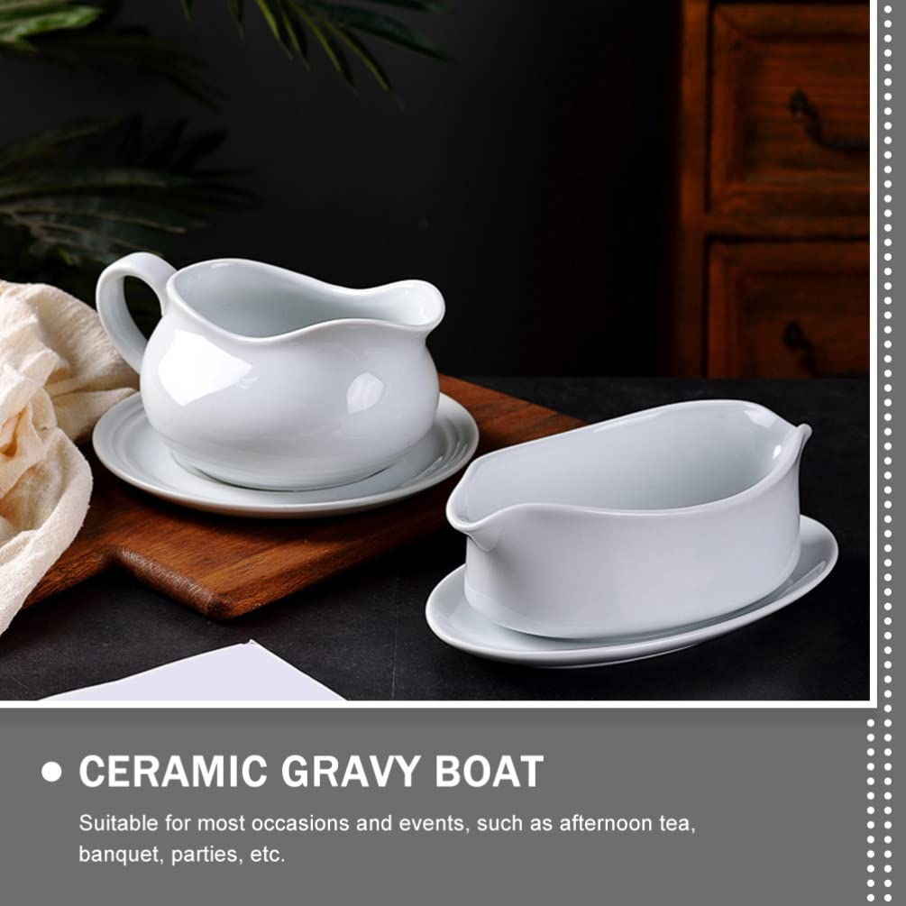 Tazza di salsa in ceramica for la barca di sugo: barca di sugo con vassoio, bistecca sugo versatore, 60 0ml. Server di condimento for insalata del piatto for il ristorante Home Dining Gravy Boat
