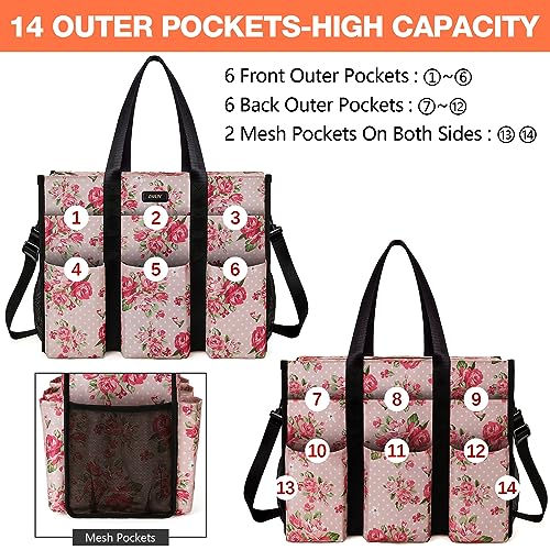 Image of IBFUN Utility Tote Bag with 24 Pockets, Large Teacher Tote for Women with Laptop Compartment, Travel Tote Bag with Zip Top