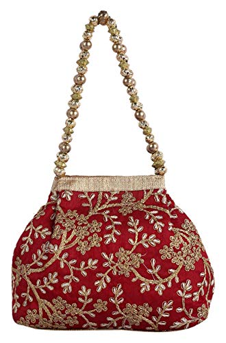 Image of Kuber Industries Polyester Embroidered Woman Potli Bag, Maroon - CTKTC31386