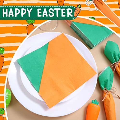 100 Pcs Easter Napkins Craft Carrot Napkins With Twine Disposable Cocktail Beverage Paper Napkins For Party Baby Shower Easter Bunny Farmhouse Style Decor Easter Party Supplies, 6.5 X 6.5 Inch #TOP6
