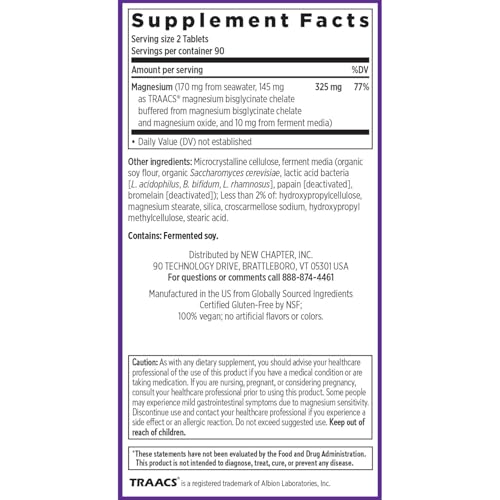 Image of New Chapter Magnesium Complex - Offers Muscle, Bone, Heart & Energy Support* - Contains Sea-Sourced, Fermented & Bisglycinate Forms of Magnesium - Non-GMO & Gluten Free - 180 Tablets