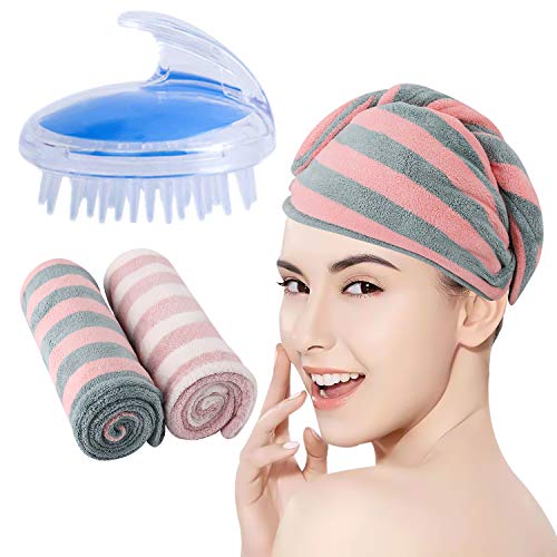 Obvie Hair Scalp Massager Shampoo Brush with Microfiber Hair Towel Wrap