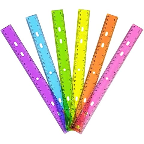 ZZTX 6 Pack Color Transparent Ruler Plastic Rulers 12 Inch, Metric Bulk Rulers with Inches and Centimeters, Kids Ruler for School, Home, Office Cover