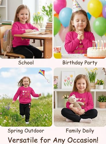 Image of Cute Toddler Girls Sweatsuit - Casual Heart Print Child Clothes Fall Outfit