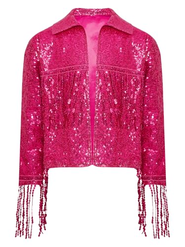 Kids Girls Fringed Sequin Dance Jacket Long Sleeve Coat Cardigan Birthday Party Performance Tops Outerwear3