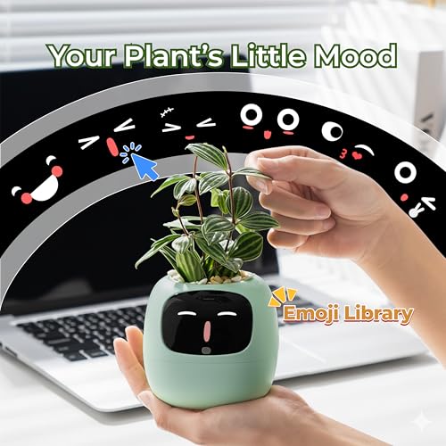 Image of PLANTSIO Smart pet Planter Robot Guidance on Plant Care with Emojis, Adorable Plant Companion with Rich Gesture Interaction, Neat Desk Setup Gift (Green)