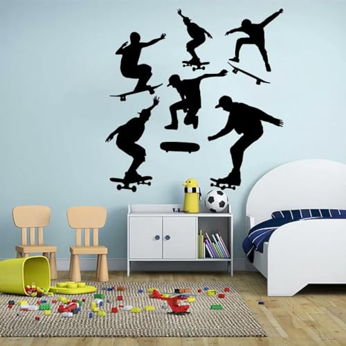 ELOIR Juego de 6 pegatinas de pared autoadhesivas con diseño de patineta para deportes extremos para habitación de niños dormitorio decoración de pared