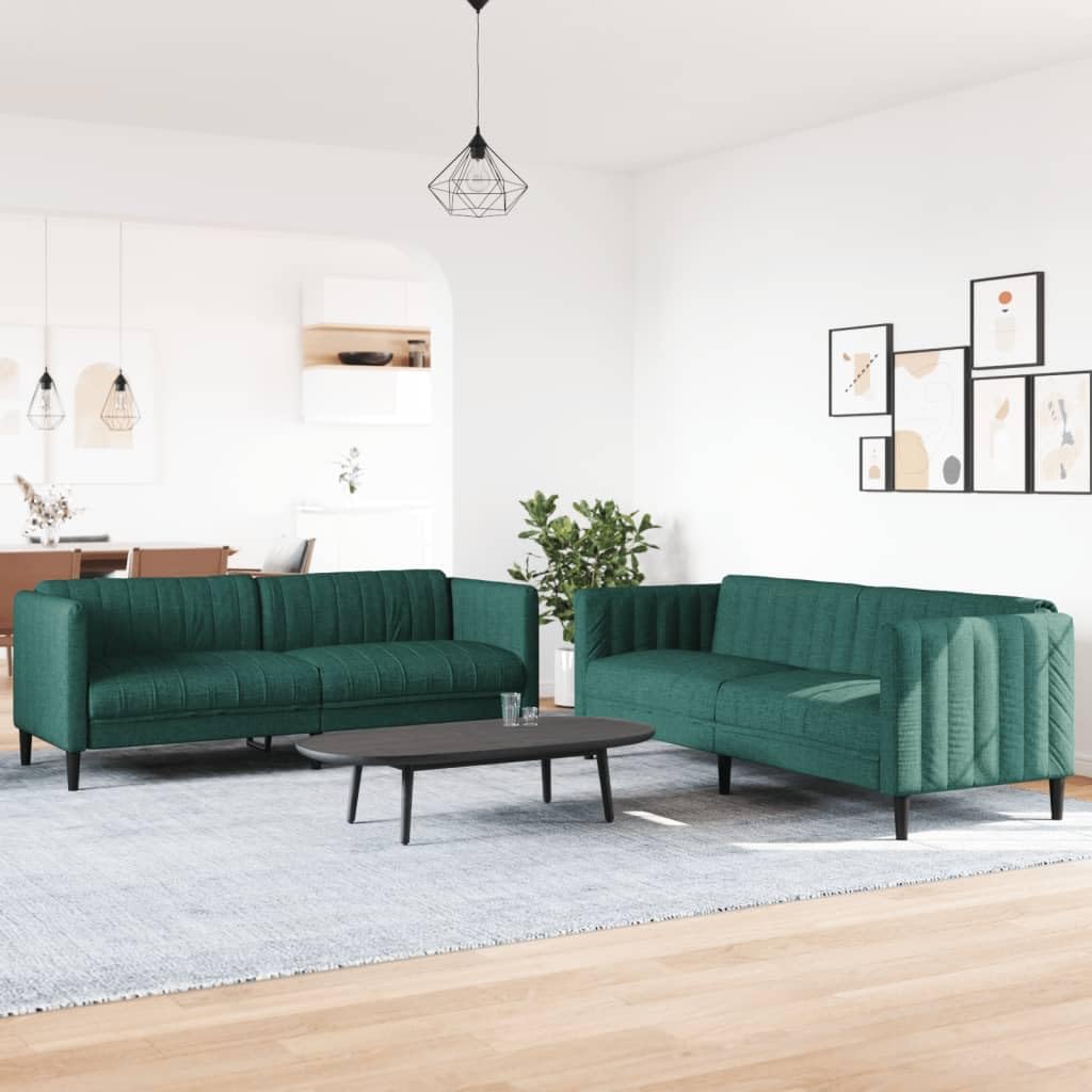 2-częściowy komplet sof, ciemnozielony, materiał z 2-osobową i 3-osobową kanapą, z oddychającym poliestru, stabilne nogi