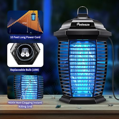 Pesteaze BUGZ001 4600V Instant Killing Bug Zapper Outdoor Waterproof, 10Ft Power Cord, 20W Electric Insect, Fly & Mosquito Zapper Killer With (1) Extra Replacement Bulb, Weatherproof Abs Plastic Shell thumb #2