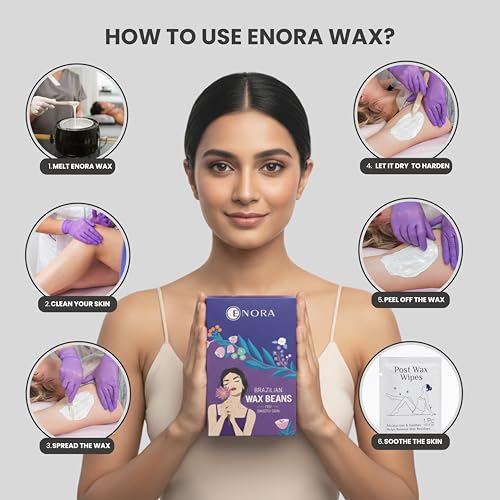 Image of ENORA Brazilian Stripless Wax Beans for Women (50g) | With Wooden Spatula | Natural | For Face, Chin, Hairline, Bikini Area & Full Body Hair Removal (50 Gram, Activated Charcoal)