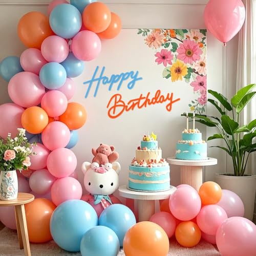 Image of TONIFUL Happy Birthday Sign for Backdrop - Orange Blue Felt Banner - Includes Dot Glue - Perfect for Birthday Party Backdrop,Wall Decr,Balloon Arch,Photo Background