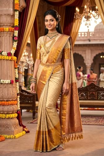 Image of VFCollections Women's Kanchipuram Silk Saree With Blouse Piece