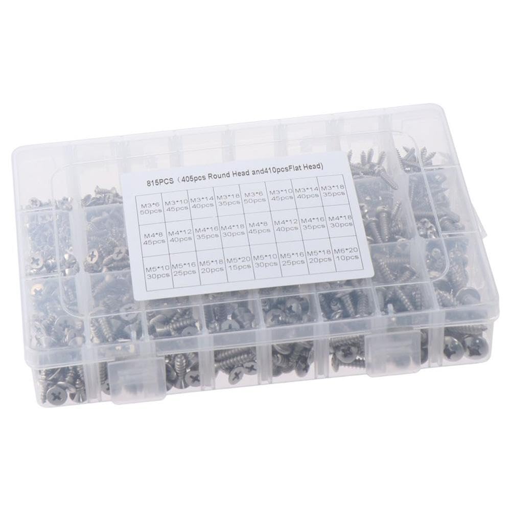 815 viti autofilettanti, set di viti autofilettanti assortite in acciaio inossidabile metrico, set di viti autofilettanti assortite