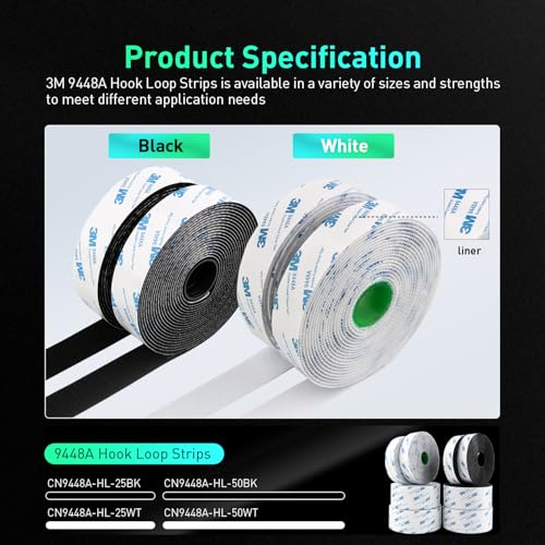 Image of Hook and Loop Tape with 3M 9448A Adhesive, Heavy Duty, 2 inch x 16.5Ft, White | Industrial Strength Hook Loop, Self Adhesive Nylon Fabric Strips for Home, Office, Organization, Deco, Craft, DIY Projects