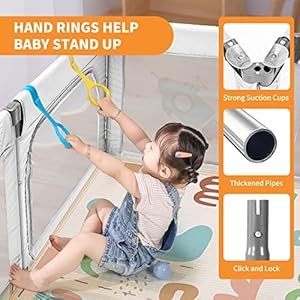 Baby playpen for toddlers foldable playpen safe anti fall play yard visible mesh play pen with zipper gate baby fence play area with pull up rings adjustable baby play yards grey 71×59  urban country home decor