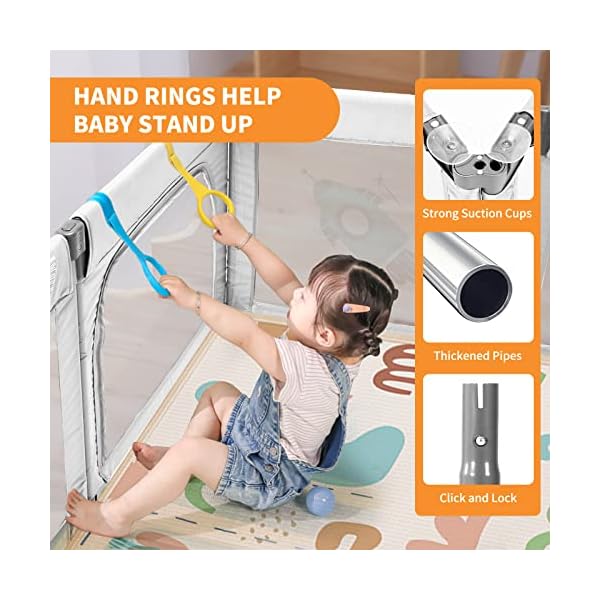 Baby playpen for toddlers foldable playpen safe anti fall play yard visible mesh play pen with zipper gate baby fence play area with pull up rings adjustable baby play yards grey 71×59  urban country home decor
