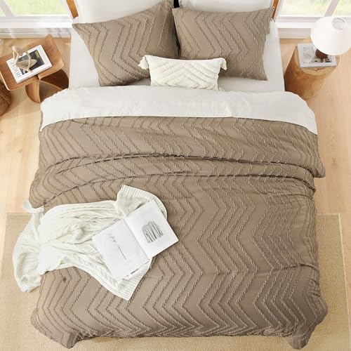 Image of Litanika Boho Full Comforter Set, 3 Pcs Taupe Lightweight Bedding Set