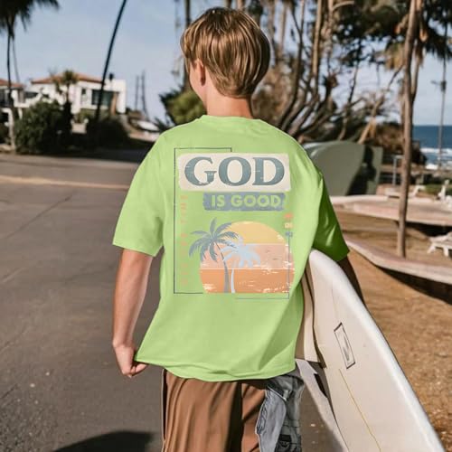 Image of KEEVICI Boys God is Good Shirt Christian Faith Shirts for Kids Jesus Beach Palm Tree Hawaiian Tshirt Graphic Tees Cotton Tops