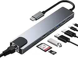 Adaptador Hub Multiportas USB-C 8 em 1 com HDMI 4K, RJ45, 2 USB 3.0, USB-C PD 100W, Leitor SD/microSD – Para Conectar Notebook, MacBook, Tablet e Smartphone - Velocidade, Praticidade e Desempenho