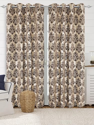 Image of Saral Home Medallion Chenille Blackout Door Curtains 2pc, Lt.Brown 4x7 Ft