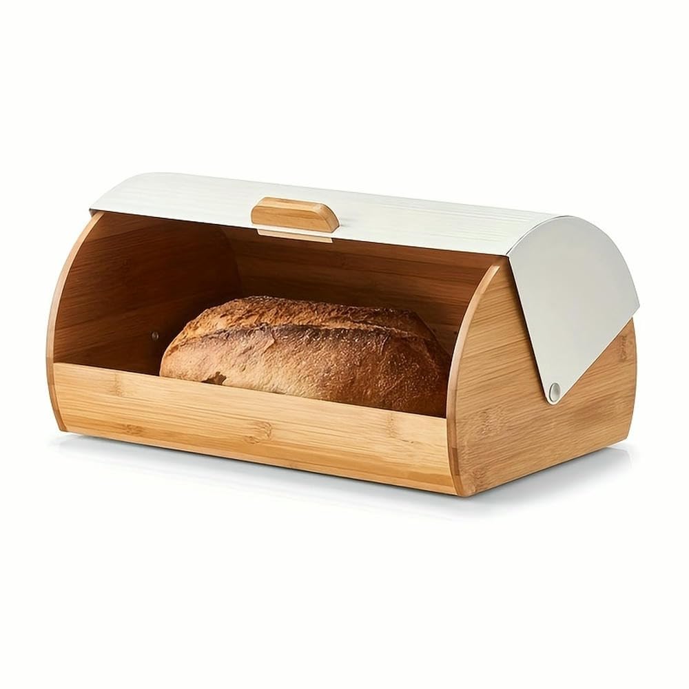 SYJYM duże bambusowe pudełko na chleb z klapką pojemnik do przechowywania żywności na świeże pieczywo, wypieki, niezbędne artykuły kuchenne