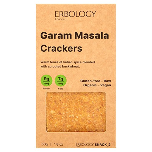 Erbology Organic Crackers (6 x 50g Pack) with Garam Masala - Raw - Vegan - Gluten-Free - Activated