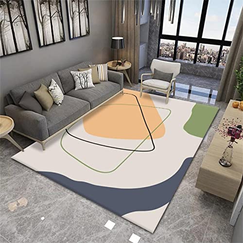 Kinder Zimmer Webteppich Orange, Grün, Creme, Wohnzimmer, waschbarer Teppich, rutschfest, langlebig...