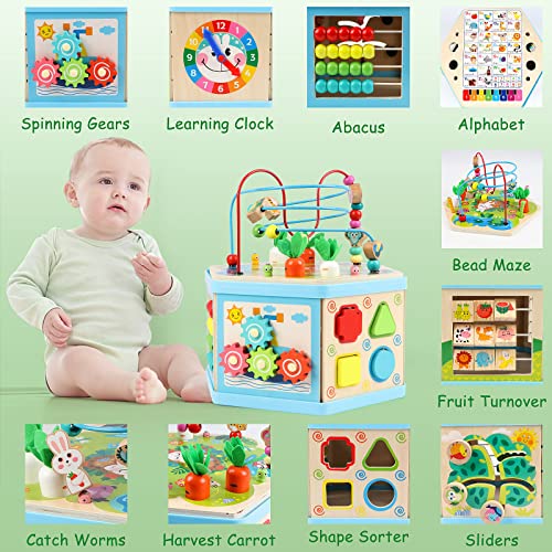 Vomocent Activity Cube For 1 Year Old Boy Girl, 10 In 1 Wooden Educational Learning Bead Maze For Toddler 1-3, Developmental Montessori Toys For 12-36 Months Gift #TOP1