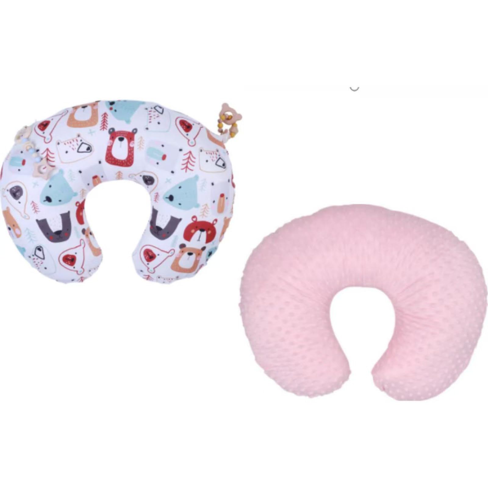 2 PC Baby Nursing Pillow Cover, U Shaped Detachable Pillowcase, Newborn Nursing Pillowcase Slipcovers Cushion Cover for Comfortable Nursing Support Baby Pillow (Pink ＆ Cute Bear)