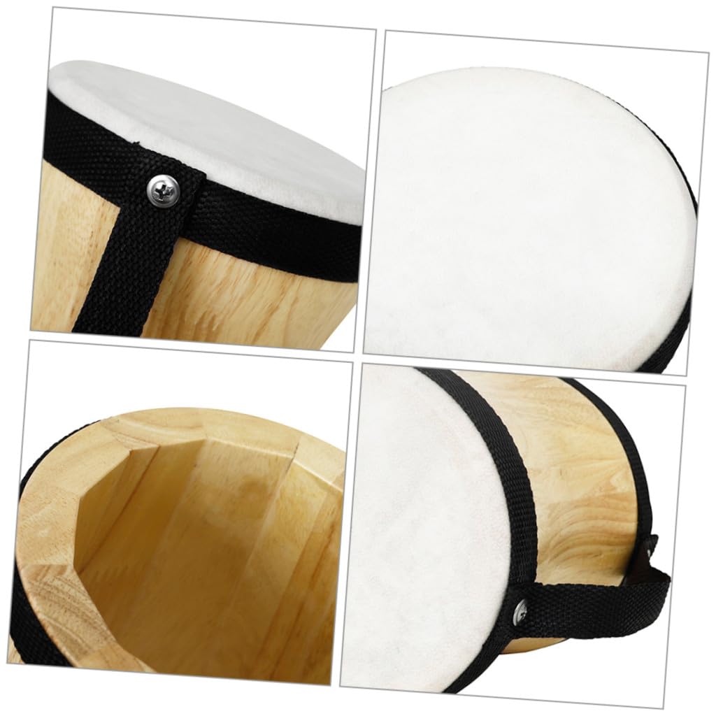 Tamburo a Mano Bongo in Legno e Pelle, Nero per Ragazzo Ragazza | Strumento a Percussione Portatile con Bacchetta, Educativo, Resistente e Coordinazione