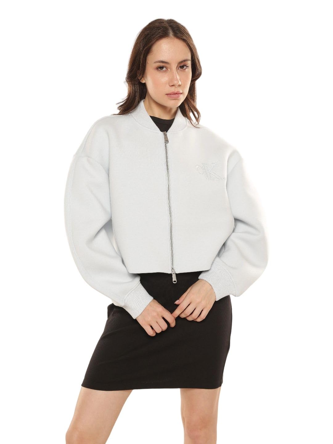 Relaxed fit polyester baseball collar bomber jacket-image-26