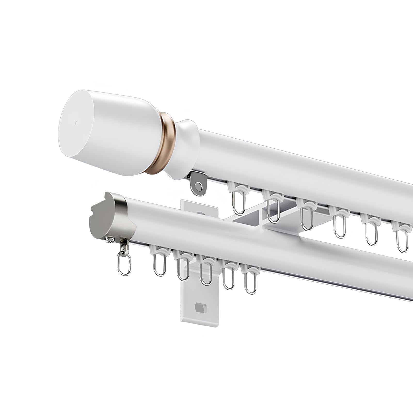 Doppeltes Gardinenstangen-Set, Wandmontierte Vorhangschiene, Römische Gardinenstange Mit Schiene, Raumteiler-Schiebevorhangschiene Für Schlafzimmer, Wohnzimmer(Weiß,90cm/2.9ft)