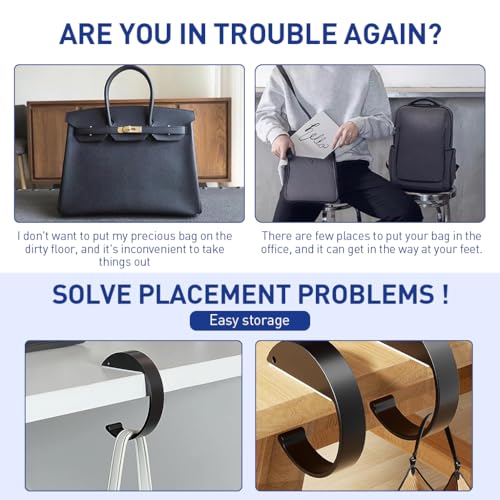 Image of HASTHIP 2Pcs Desk Hanging Hooks Removable Movable Hanging Hooks Hangers for Desk Edge Metal Portable Desk Surface Hanging Hooks for Bag, Headphone, School Backpack
