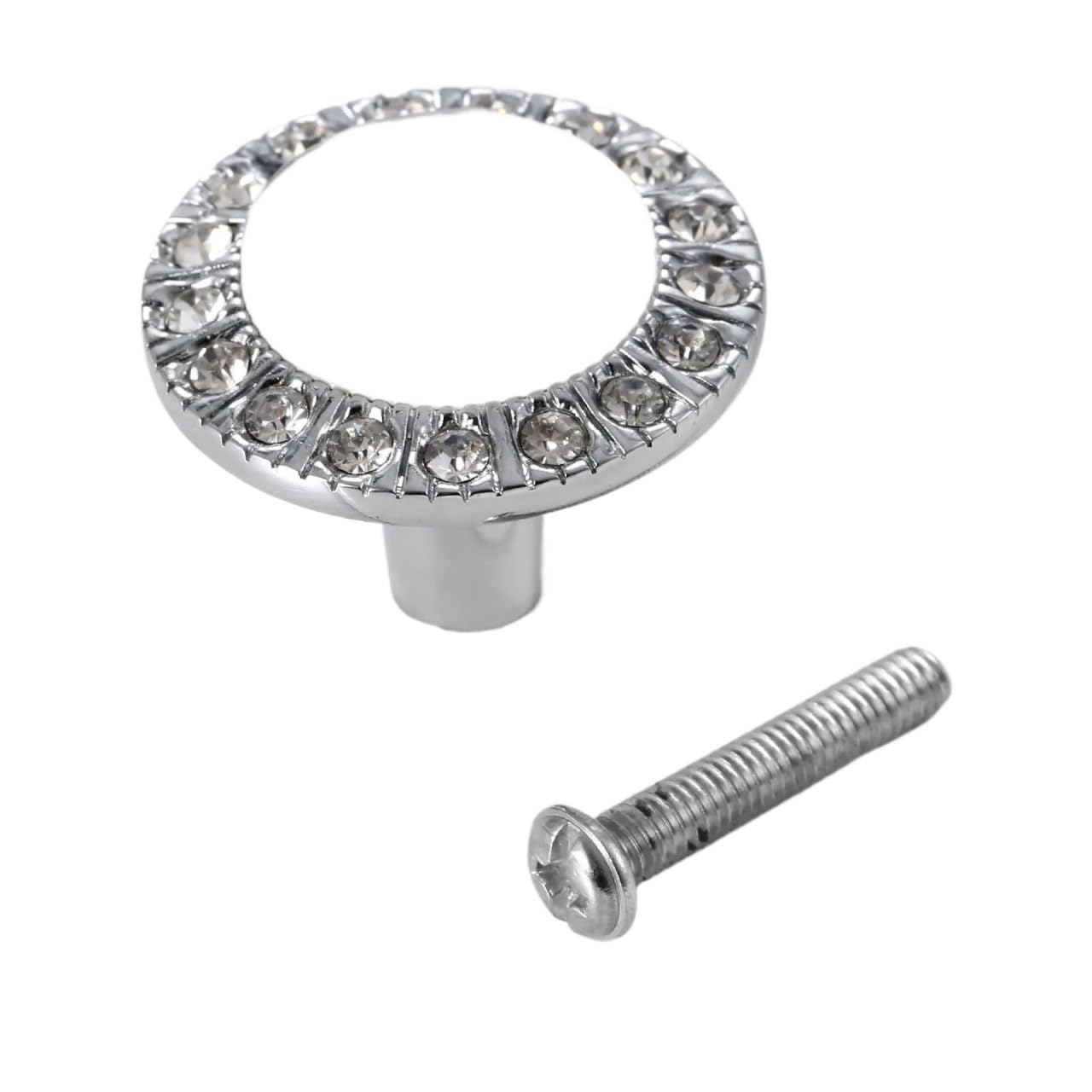 bogniga Handle Knob 15pcs Glass Dresser Knob W/Screw Crystal Furniture Handles Rhinestone Cabinet Pull Kitchen Door Zinc Alloy Single Hole 3.1cm(Bright Chrome)