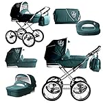 Bebebi Loving | 3 in 1 Kombi Kinderwagen Set | Nostalgie Kinderwagen | Farbe: Green Ardent