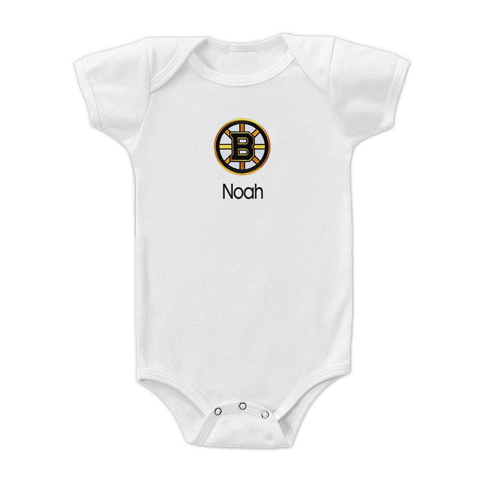 Designs By Chad and Jake Boston Bruins Personalized Baby Bodysuit, Officially Licensed (0-3 Months, White)