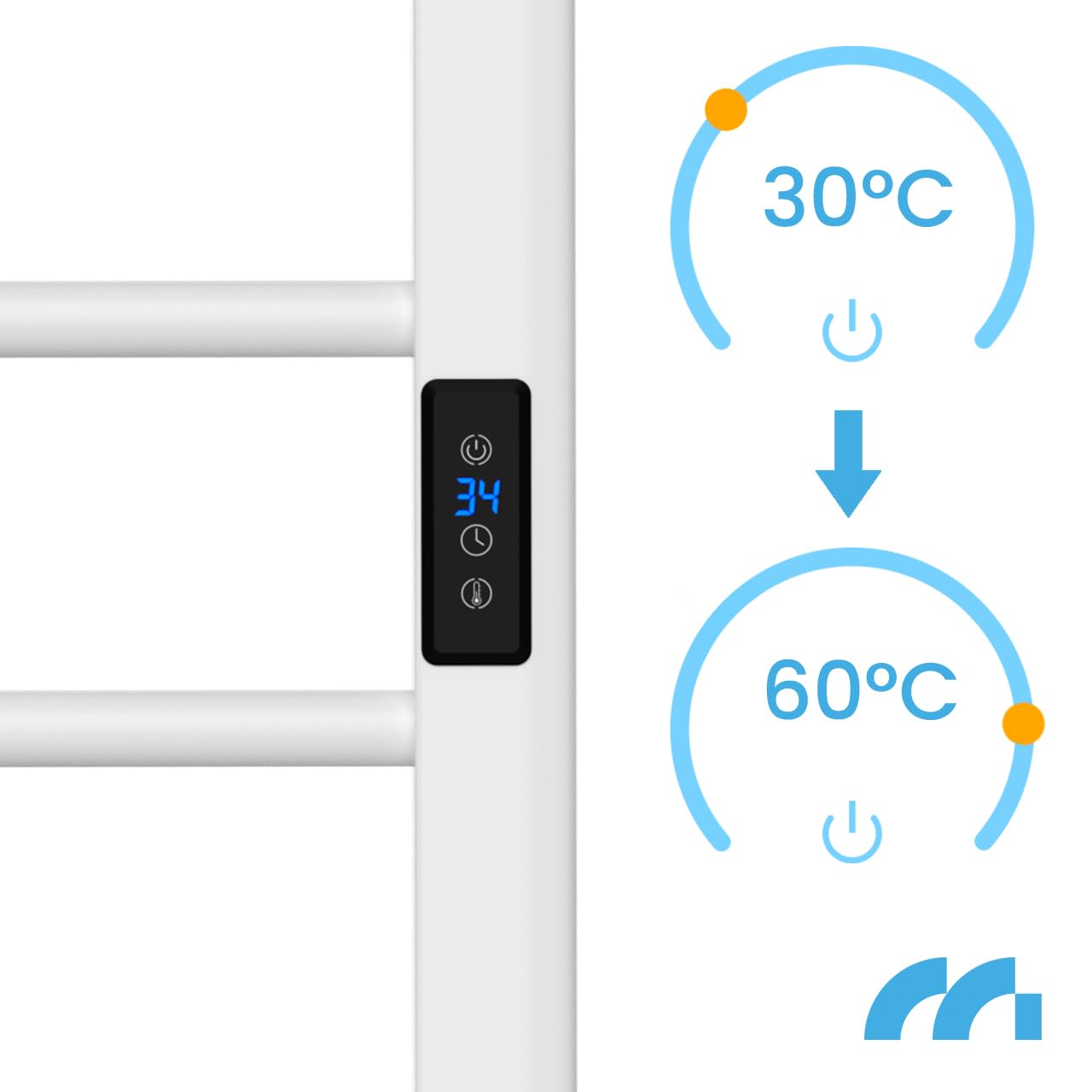 MalTec Grzejnik łazienkowy BH200W elektryczny termostat biały 80/90 x 50 cm LCD timer, wolnostojący, ścienny