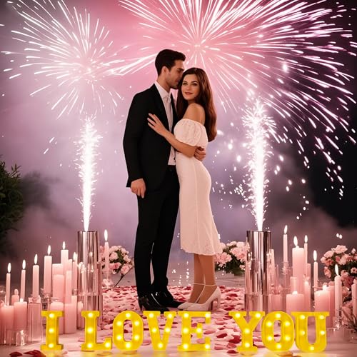 Image of I Love You Light Up Letters Proposing Decorations Set Includes 14 LED Light Letters and 1000 Rose Petals Valentine's Day Ornaments
